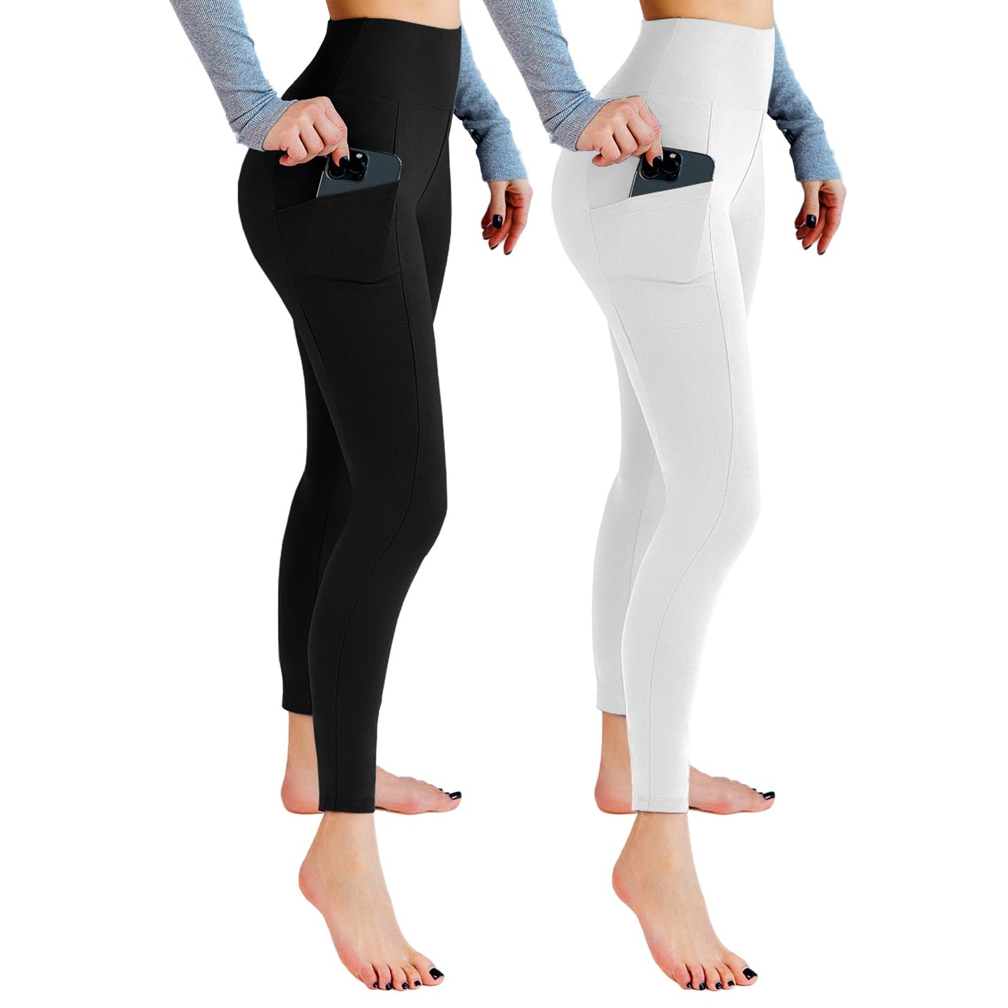 Lot de 2 leggings de sport opaques taille haute avec poches pour entraînement, sport, yoga, course à pied