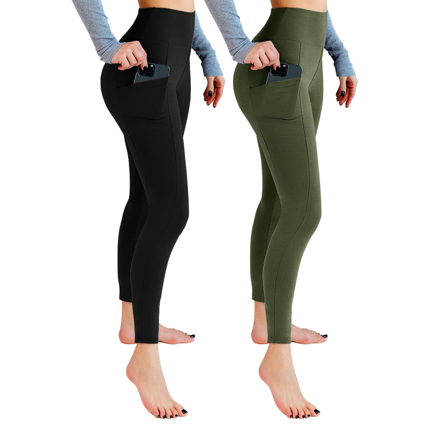 Lot de 2 leggings de sport opaques taille haute avec poches pour entraînement, sport, yoga, course à pied