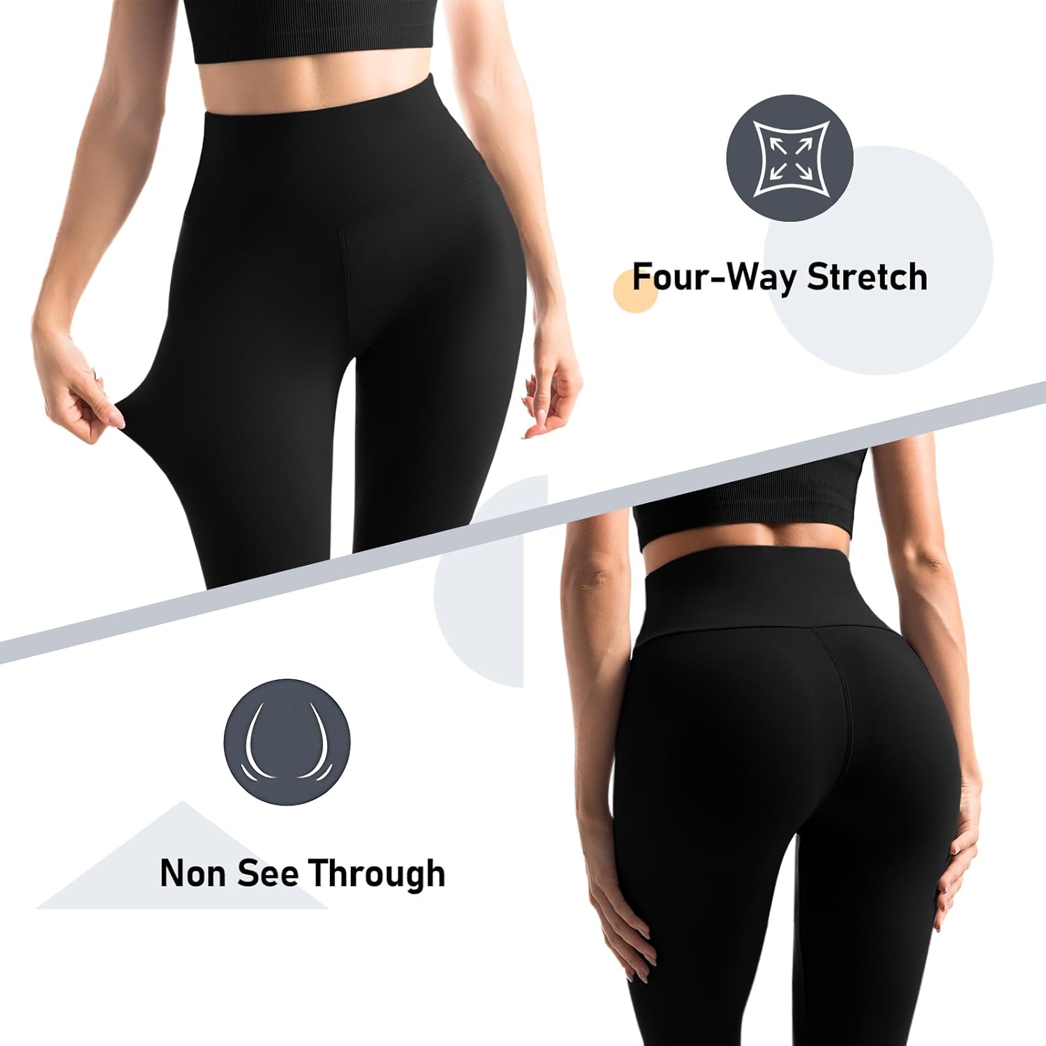 Lot de 2 leggings de sport opaques taille haute avec poches pour entraînement, sport, yoga, course à pied