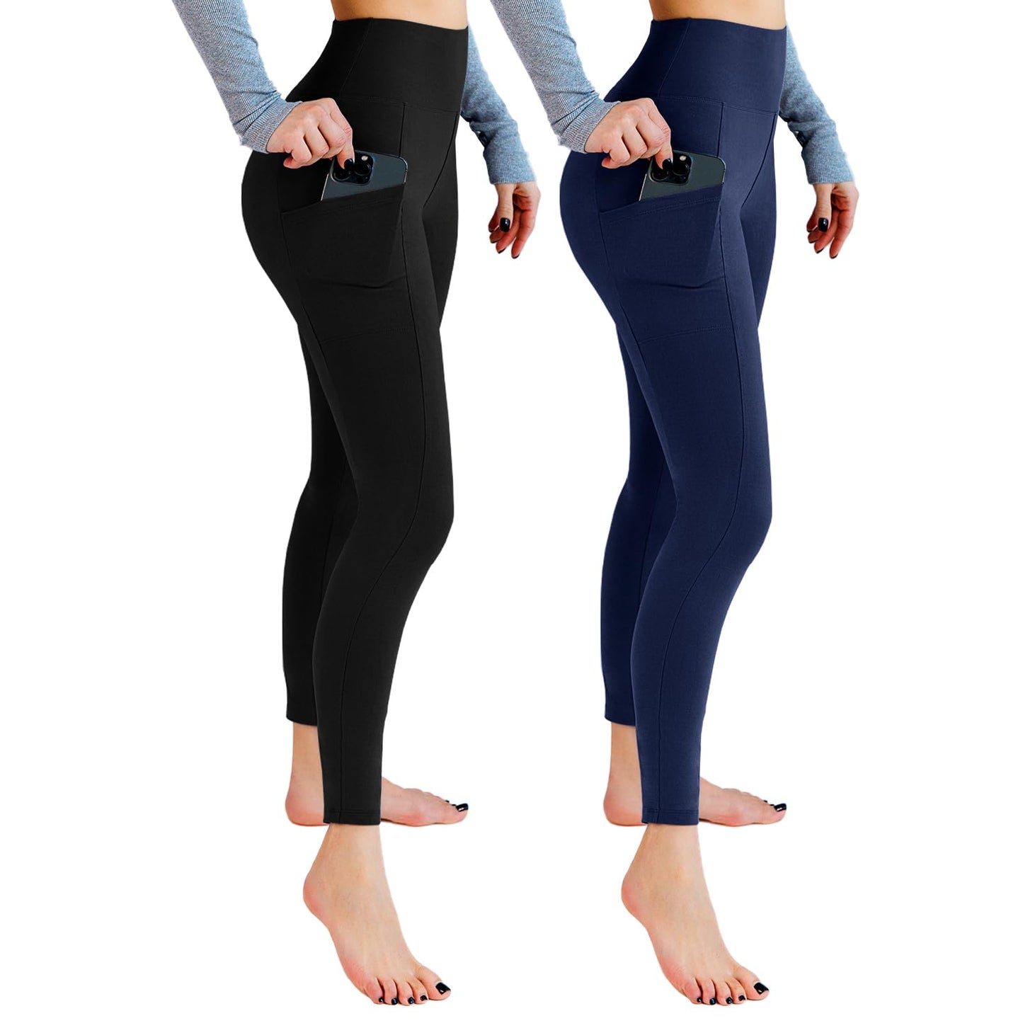 Lot de 2 leggings de sport opaques taille haute avec poches pour entraînement, sport, yoga, course à pied