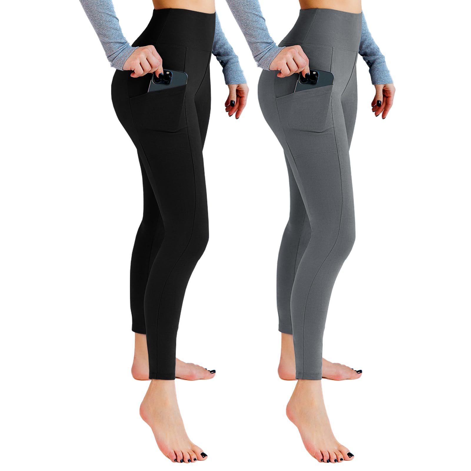 Lot de 2 leggings de sport opaques taille haute avec poches pour entraînement, sport, yoga, course à pied