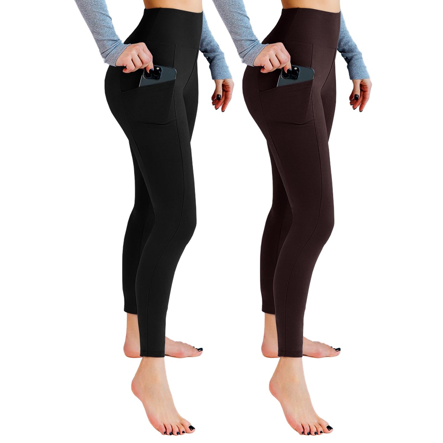 Lot de 2 leggings de sport opaques taille haute avec poches pour entraînement, sport, yoga, course à pied