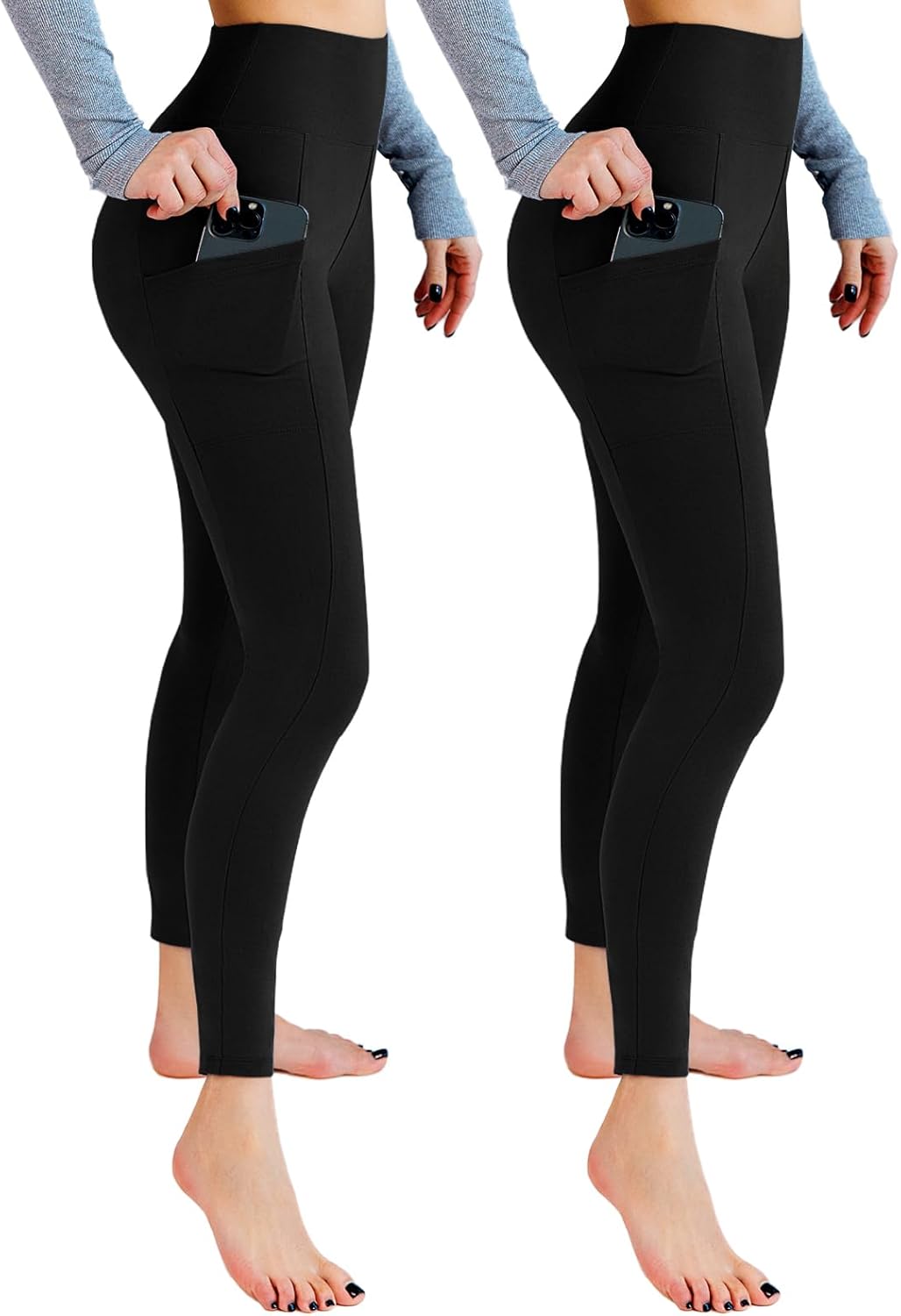Lot de 2 leggings de sport opaques taille haute avec poches pour entraînement, sport, yoga, course à pied