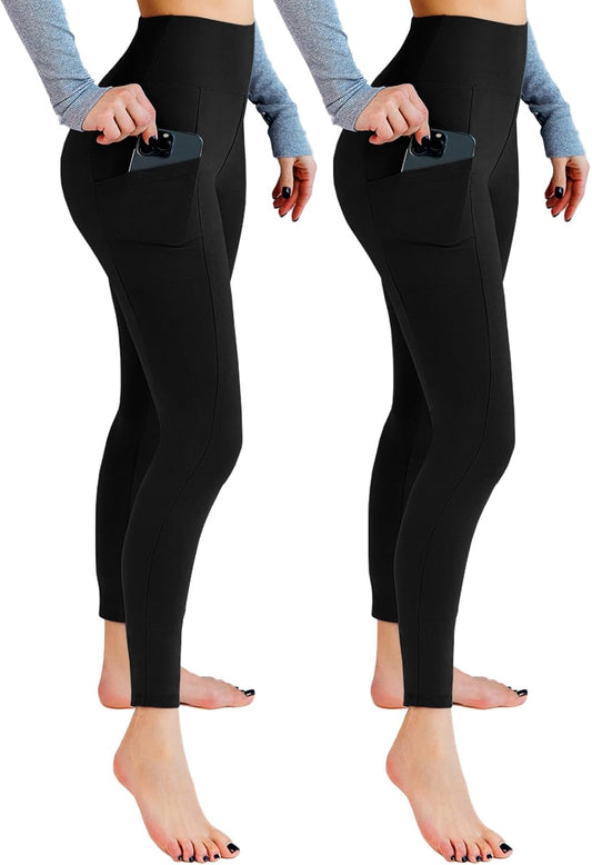 Lot de 2 leggings de sport opaques taille haute avec poches pour entraînement, sport, yoga, course à pied