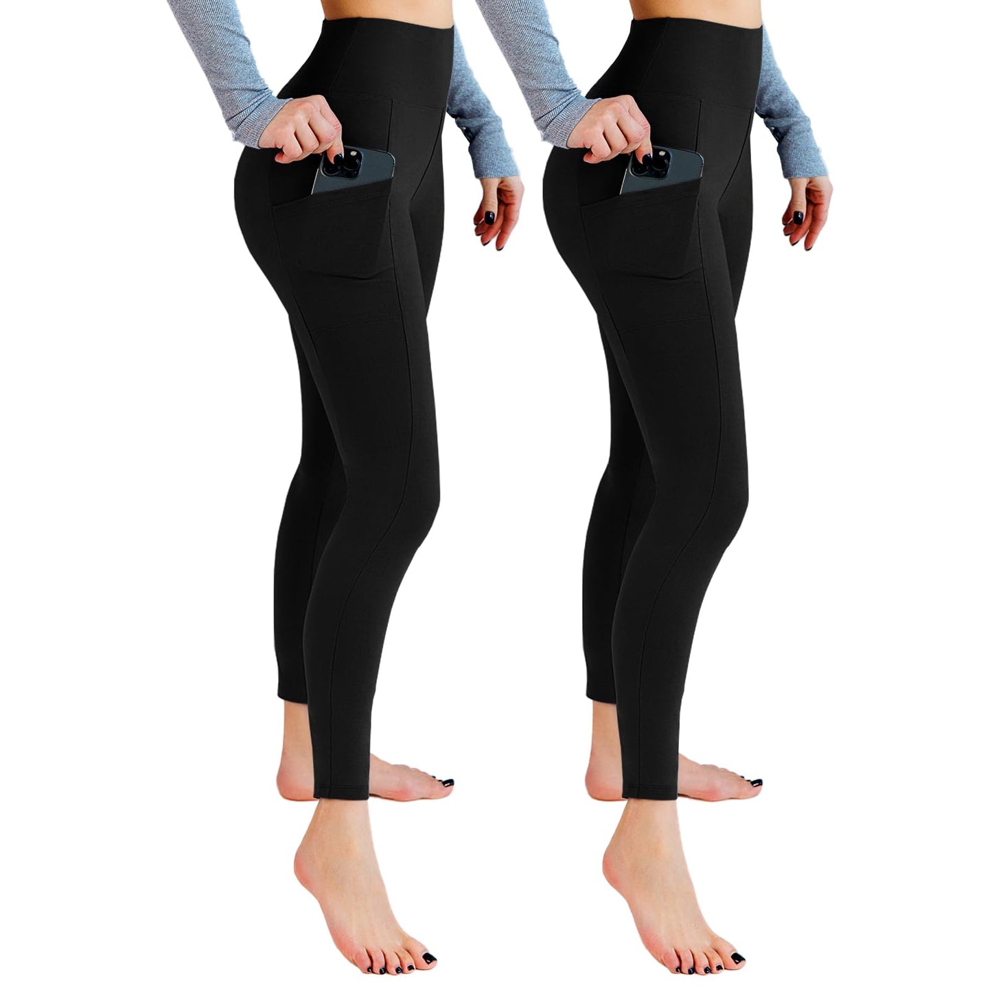 Lot de 2 leggings de sport opaques taille haute avec poches pour entraînement, sport, yoga, course à pied