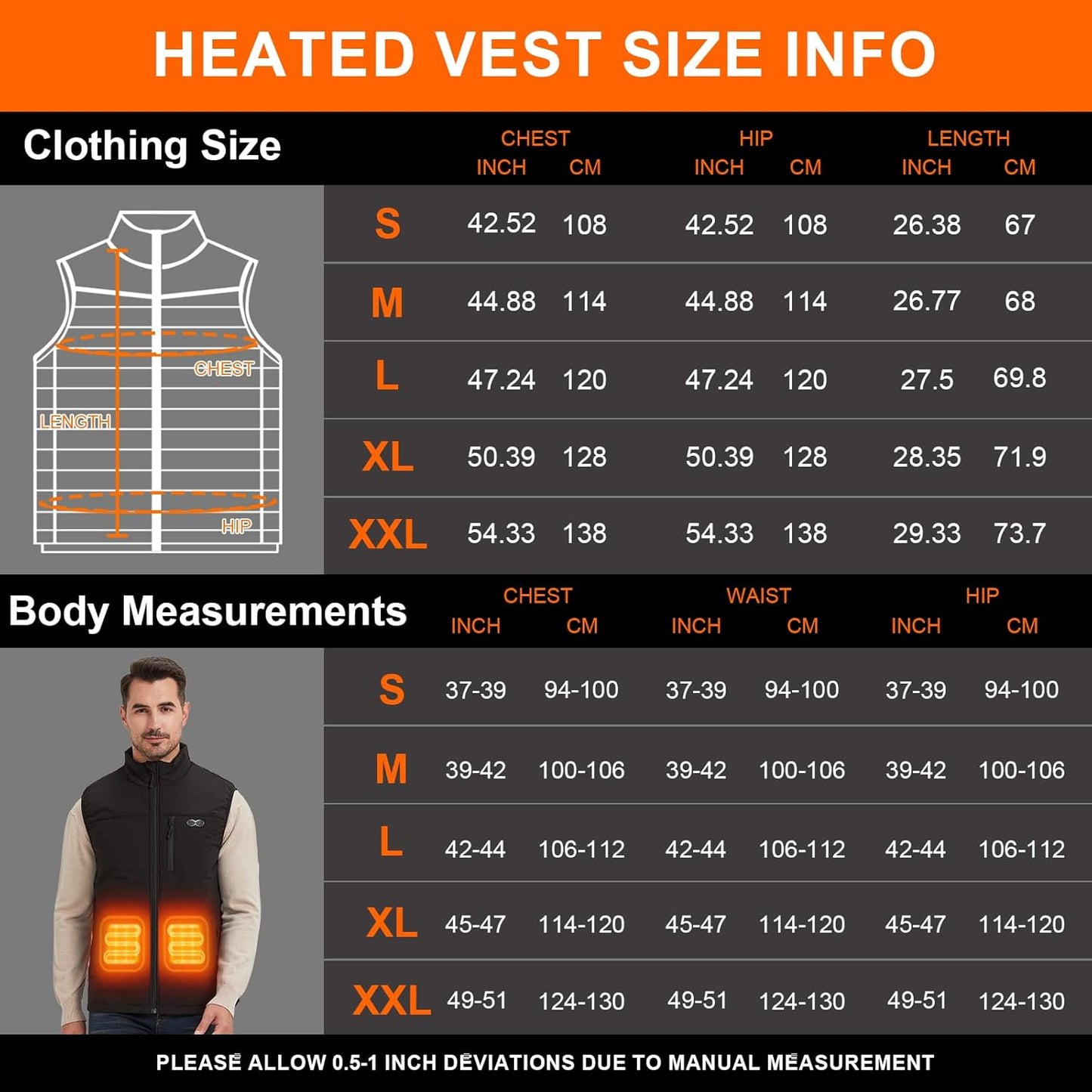 Gilet Chauffant pour Hommes avec 3 Zones de Chauffage Réglables 11 Gilet Chauffant pour fFemmes Veste Chauffante Température Maximale 141°F (Sans Batterie)