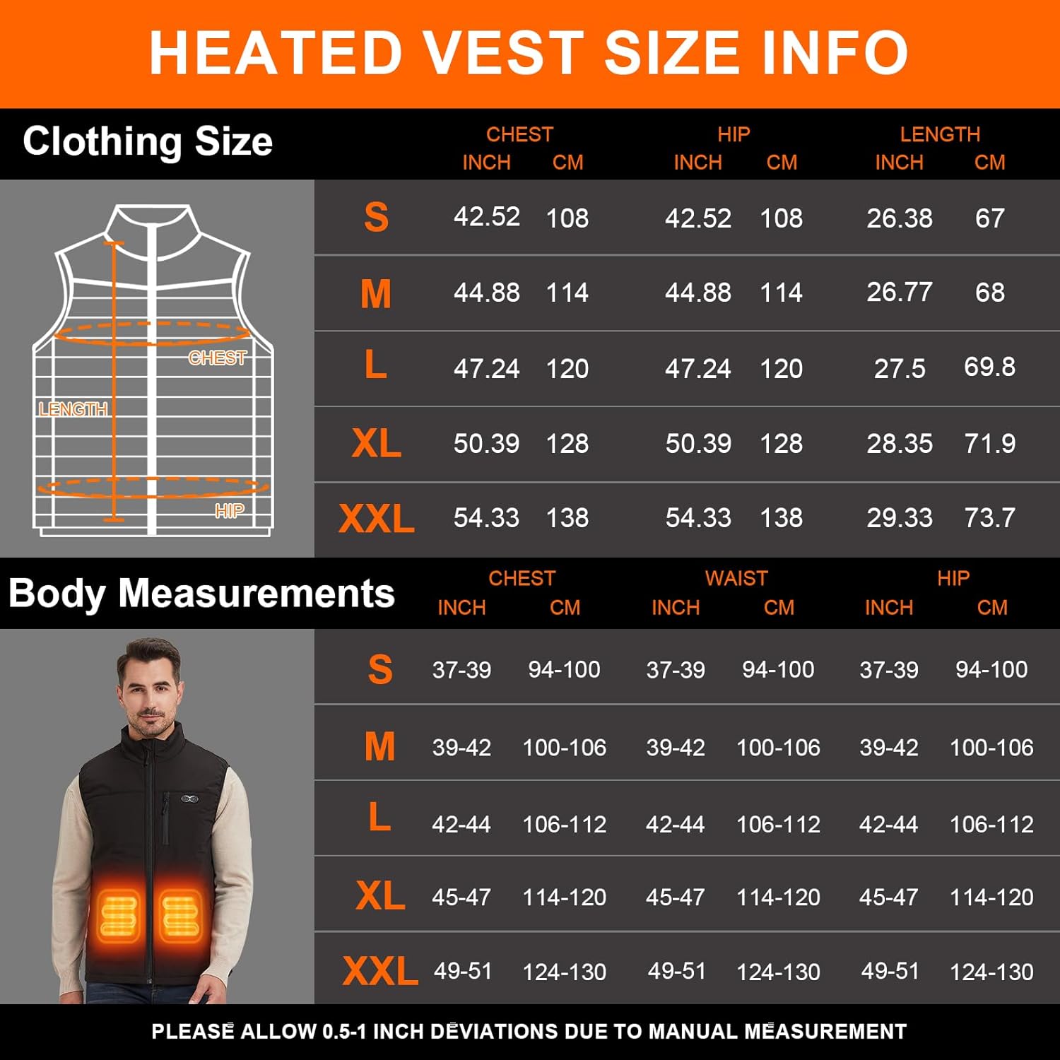 Gilet Chauffant pour Hommes avec 3 Zones de Chauffage Réglables 11 Gilet Chauffant pour fFemmes Veste Chauffante Température Maximale 141°F (Sans Batterie)