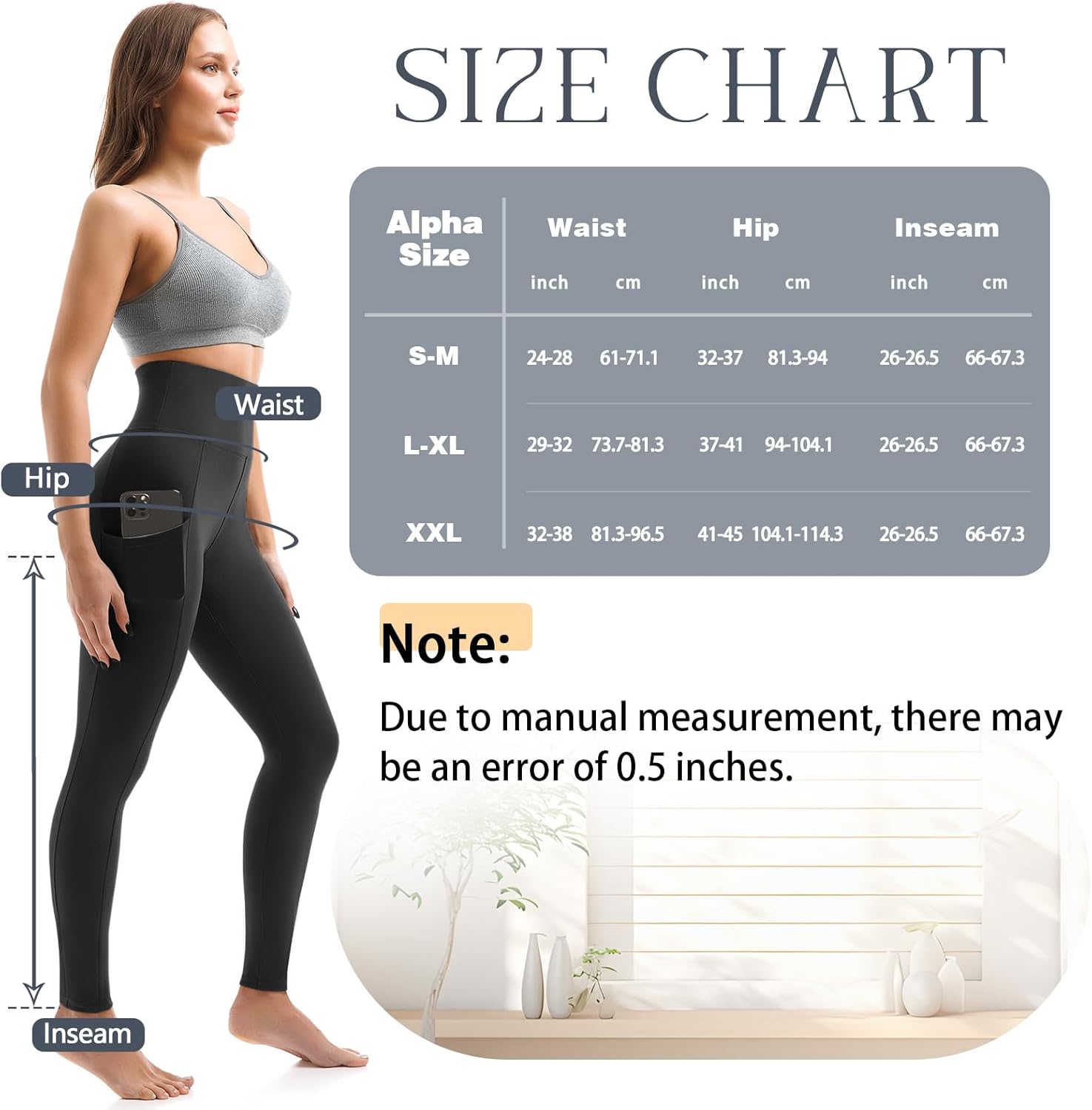 Lot de 2 leggings de sport opaques taille haute avec poches pour entraînement, sport, yoga, course à pied