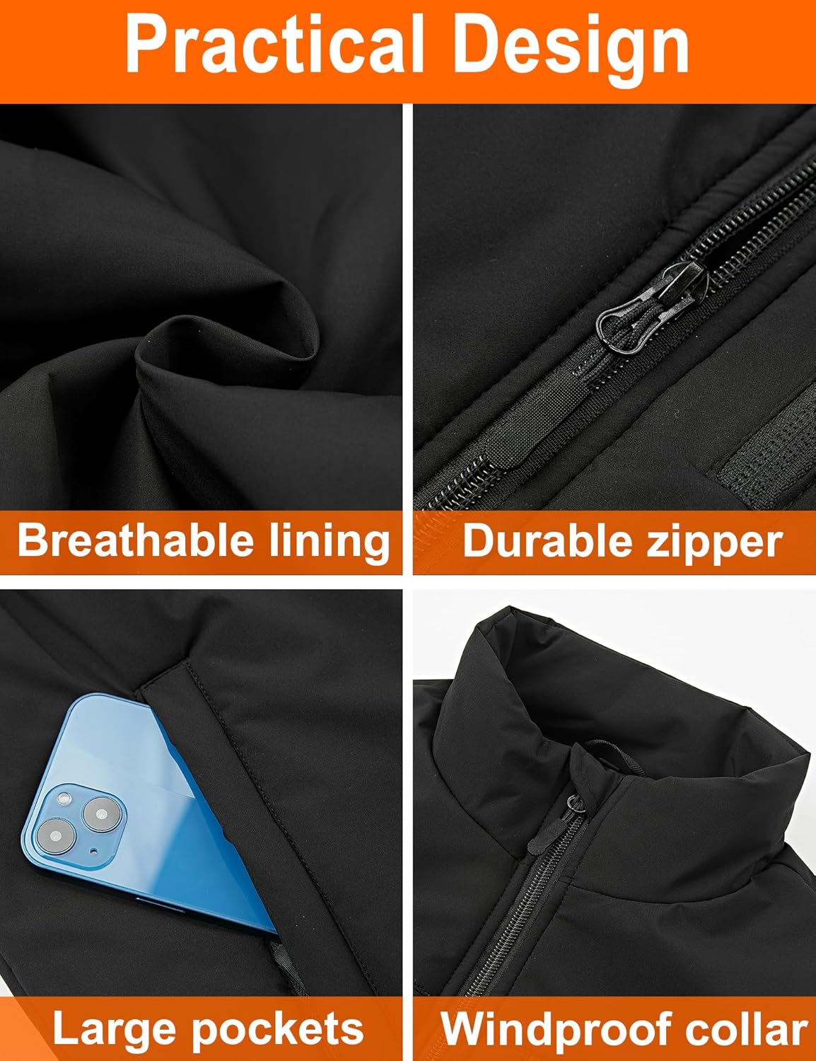 Gilet Chauffant pour Hommes avec 3 Zones de Chauffage Réglables 11 Gilet Chauffant pour fFemmes Veste Chauffante Température Maximale 141°F (Sans Batterie)